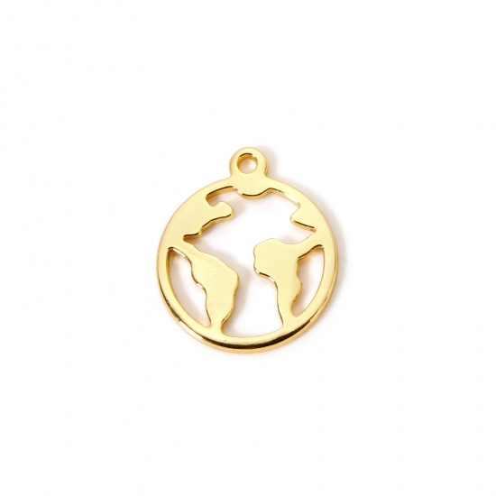 Image de 5 Pcs Breloques Respectueux de la Nature en Laiton Plaqué Or Véritable 18K Rond Carte Creux 18mm x 15mm