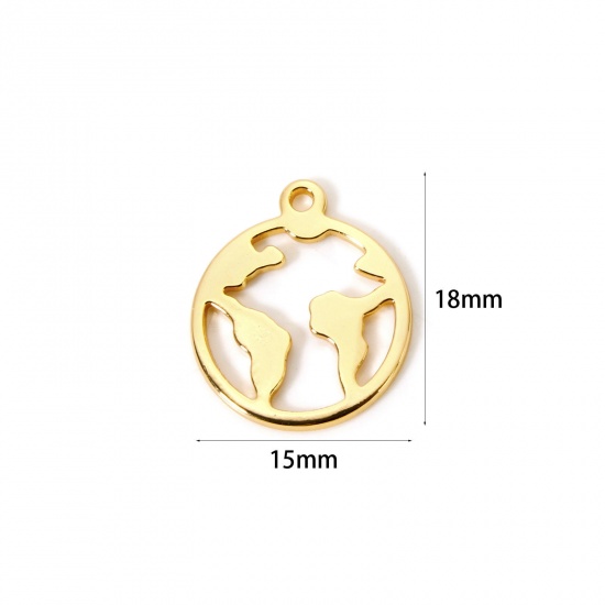 Image de 5 Pcs Breloques Respectueux de la Nature en Laiton Plaqué Or Véritable 18K Rond Carte Creux 18mm x 15mm
