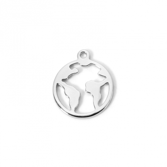 Image de 5 Pcs Breloques Respectueux de la Nature en Laiton Plaqué Platine Véritable Rond Carte Creux 18mm x 15mm