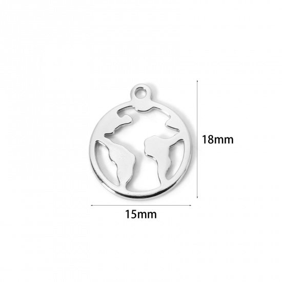 Image de 5 Pcs Breloques Respectueux de la Nature en Laiton Plaqué Platine Véritable Rond Carte Creux 18mm x 15mm