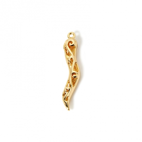 Imagen de 2 Unidades Respetuoso del Medio Ambiente Latón Colección Flora Colgantes 18K Oro Real Chapado chile 3D 29mm x 6mm