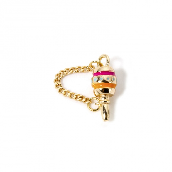 Immagine di 2 Pz Ecologico Ottone Religione Ciondoli 18K Vero Oro Placcato Multicolore Smalto Ruota di Preghiera 3D 19mm x 7.5mm