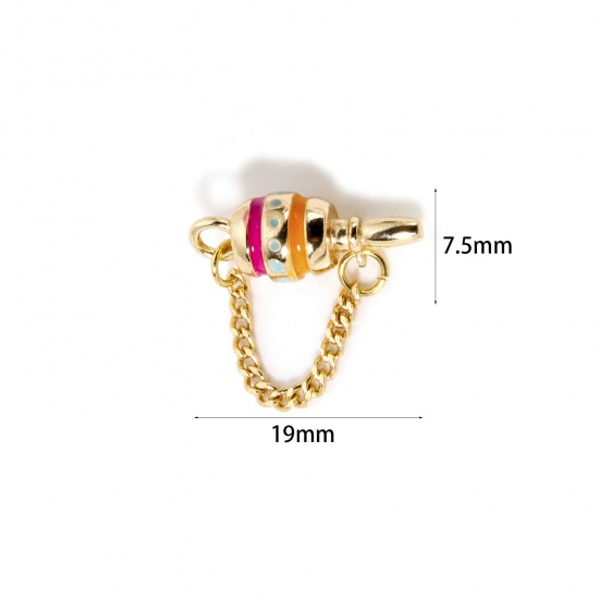 Immagine di 2 Pz Ecologico Ottone Religione Ciondoli 18K Vero Oro Placcato Multicolore Smalto Ruota di Preghiera 3D 19mm x 7.5mm