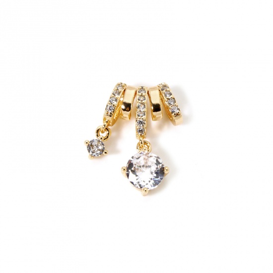 Bild von 1 Stück Umweltfreundlich Messing Charms 18K Echtgold plattiert Rund Micro Pave Klar Kubischer Zirkon 20mm x 15mm
