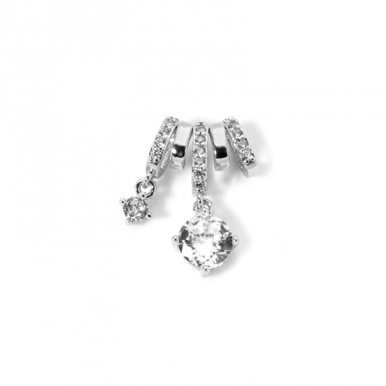 Bild von 1 Stück Umweltfreundlich Messing Charms Echt Platin plattiert Rund Micro Pave Klar Kubischer Zirkon 20mm x 15mm