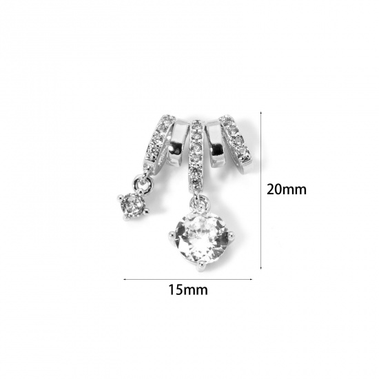 Bild von 1 Stück Umweltfreundlich Messing Charms Echt Platin plattiert Rund Micro Pave Klar Kubischer Zirkon 20mm x 15mm
