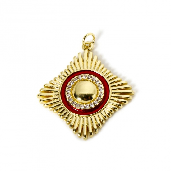 Imagen de 1 Unidad Respetuoso del Medio Ambiente Latón Colgantes 18K Oro Real Chapado Rojo Esmalte Diamond Micro Pave Claro Circón Artificial 3.5cm x 2.9cm