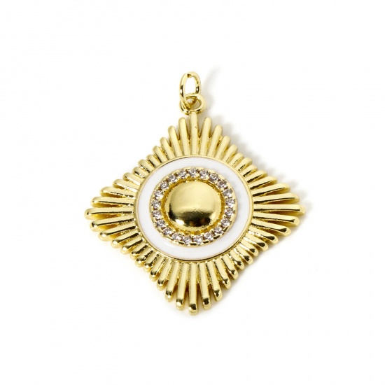Imagen de 1 Unidad Respetuoso del Medio Ambiente Latón Colgantes 18K Oro Real Chapado Blanco Esmalte Diamond Micro Pave Claro Circón Artificial 3.5cm x 2.9cm