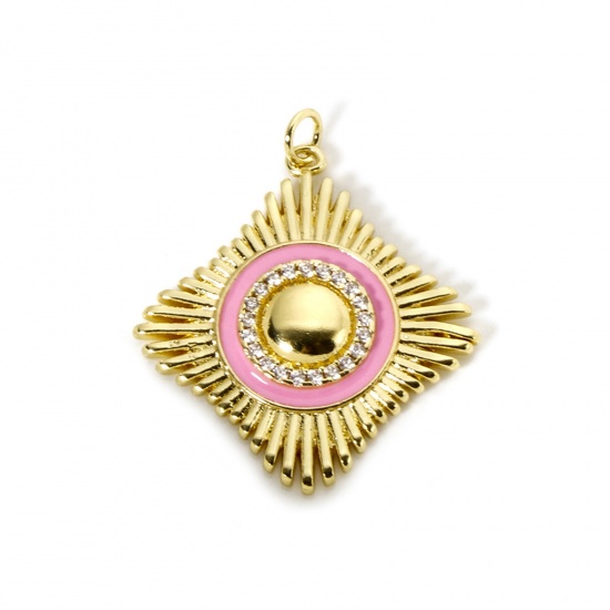 Imagen de 1 Unidad Respetuoso del Medio Ambiente Latón Colgantes 18K Oro Real Chapado Rosado Esmalte Diamond Micro Pave Claro Circón Artificial 3.5cm x 2.9cm