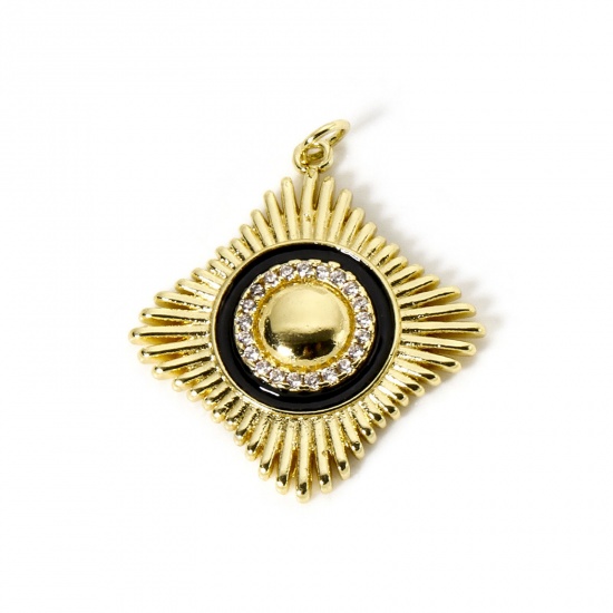 Imagen de 1 Unidad Respetuoso del Medio Ambiente Latón Colgantes 18K Oro Real Chapado Negro Esmalte Diamond Micro Pave Claro Circón Artificial 3.5cm x 2.9cm