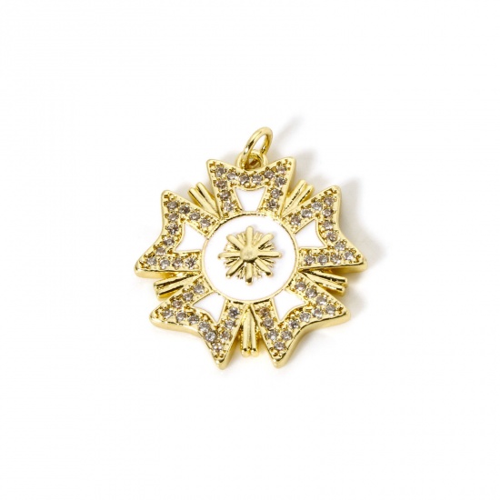 Imagen de 1 Unidad Respetuoso del Medio Ambiente Latón Colección Flora Colgantes 18K Oro Real Chapado Blanco Esmalte Flor Micro Pave Claro Circón Artificial 27mm x 24mm
