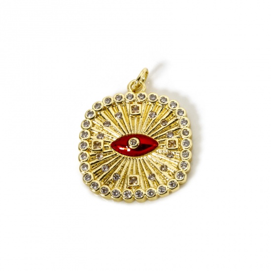 Imagen de 1 Unidad Respetuoso del Medio Ambiente Latón Religión Colgantes 18K Oro Real Chapado Rojo Esmalte Cuadrado Ojo de la Providencia/Ojo que Todo lo Ve Micro Pave Claro Circón Artificial 28mm x 22mm
