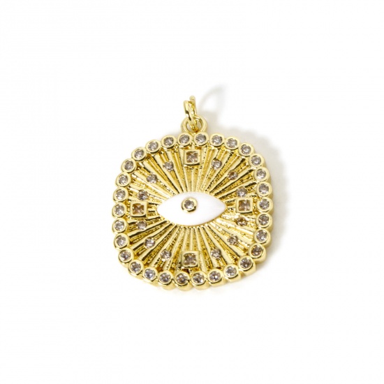 Imagen de 1 Unidad Respetuoso del Medio Ambiente Latón Religión Colgantes 18K Oro Real Chapado Blanco Esmalte Cuadrado Ojo de la Providencia/Ojo que Todo lo Ve Micro Pave Claro Circón Artificial 28mm x 22mm