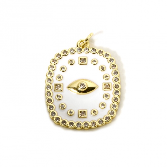 Imagen de 1 Unidad Respetuoso del Medio Ambiente Latón Religión Colgantes 18K Oro Real Chapado Blanco Esmalte Rectángulo Ojo de la Providencia/Ojo que Todo lo Ve Micro Pave Claro Circón Artificial 3.1cm x 2.1cm