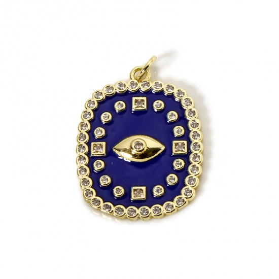 Imagen de 1 Unidad Respetuoso del Medio Ambiente Latón Religión Colgantes 18K Oro Real Chapado Azul Oscuro Esmalte Rectángulo Ojo de la Providencia/Ojo que Todo lo Ve Micro Pave Claro Circón Artificial 3.1cm x 2.1cm