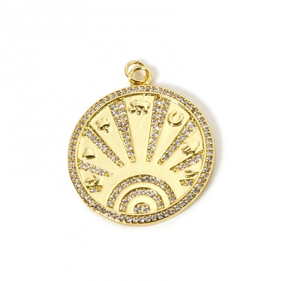 Imagen de 1 Unidad Respetuoso del Medio Ambiente Latón Galaxia Colgantes 18K Oro Real Chapado Ronda Sol Micro Pave Claro Circón Artificial 3.5cm x 2.8cm