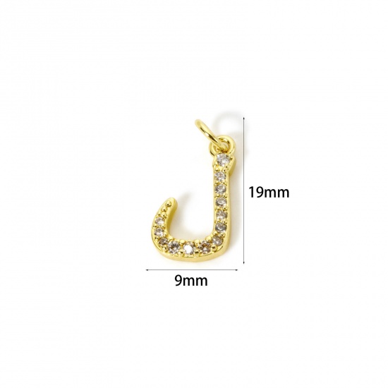 1 個 エコフレンドリー 真鍮 チャーム 18Kリアルゴールドメッキ アラビア文字 マイクロパヴェ クリア ジルコン 19mm x 9mm、 の画像