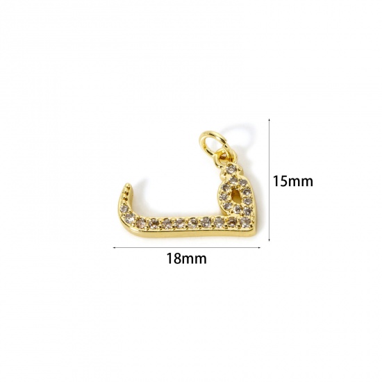 1 個 エコフレンドリー 真鍮 チャーム 18Kリアルゴールドメッキ アラビア文字 マイクロパヴェ クリア ジルコン 18mm x 15mm、 の画像