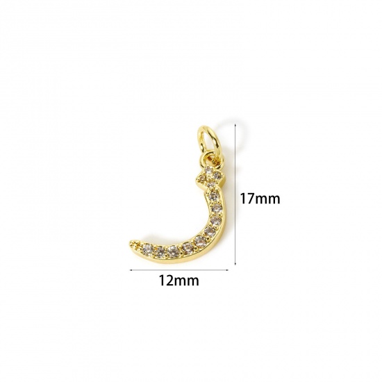 1 個 エコフレンドリー 真鍮 チャーム 18Kリアルゴールドメッキ アラビア文字 マイクロパヴェ クリア ジルコン 17mm x 12mm、 の画像