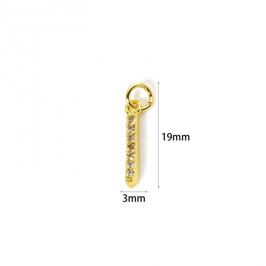 1 個 エコフレンドリー 真鍮 チャーム 18Kリアルゴールドメッキ アラビア文字 マイクロパヴェ クリア ジルコン 19mm x 3mm、 の画像