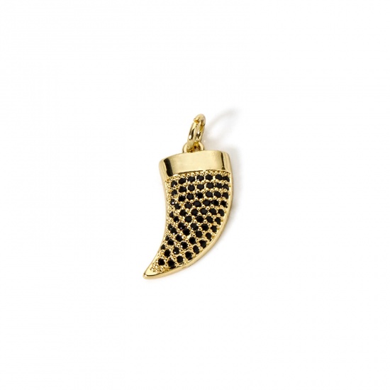 Immagine di 1 Pz Ecologico Ottone Ciondoli 18K Vero Oro Placcato Avorio Micro Spianare Nero Cubic Zirconiae 20mm x 12mm