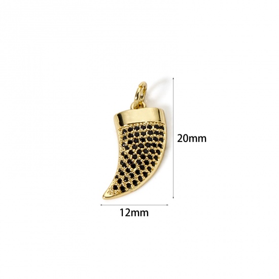 Immagine di 1 Pz Ecologico Ottone Ciondoli 18K Vero Oro Placcato Avorio Micro Spianare Nero Cubic Zirconiae 20mm x 12mm