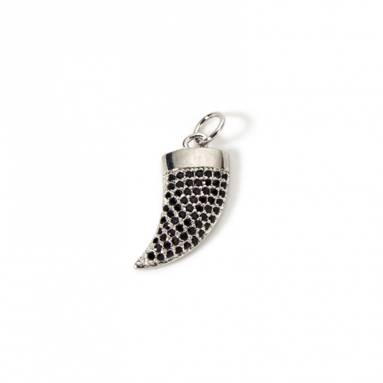 Immagine di 1 Pz Ecologico Ottone Ciondoli Vero Platino Placcato Avorio Micro Spianare Nero Cubic Zirconiae 20mm x 12mm