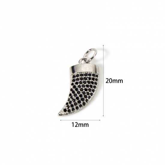 Immagine di 1 Pz Ecologico Ottone Ciondoli Vero Platino Placcato Avorio Micro Spianare Nero Cubic Zirconiae 20mm x 12mm