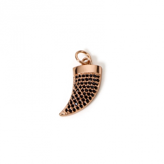 Immagine di 1 Pz Ecologico Ottone Ciondoli Vero Oro Rosa Placcato Avorio Micro Spianare Nero Cubic Zirconiae 20mm x 12mm