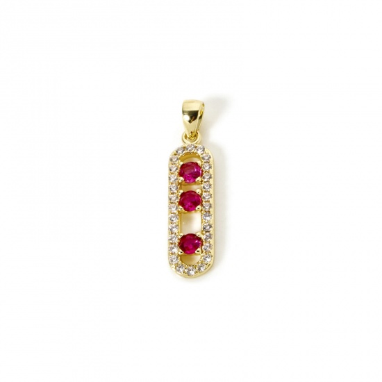 Image de 1 Piece Eco-friendly Brass Charm Pendant 18K Real Gold Plated Oval Micro Pave Red Cubic Zirconia 26mm x 6mm