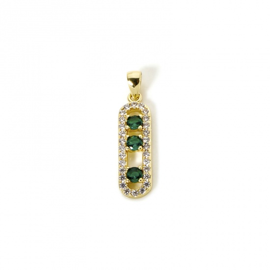 Image de 1 Piece Eco-friendly Brass Charm Pendant 18K Real Gold Plated Oval Micro Pave Green Cubic Zirconia 26mm x 6mm