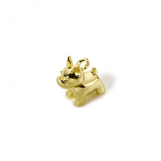 Picture of 2 PCs Eco-friendly Brass Charms 18K Real Gold Plated Dog Animal 3D 11mm x 10mm