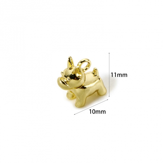 Picture of 2 PCs Eco-friendly Brass Charms 18K Real Gold Plated Dog Animal 3D 11mm x 10mm