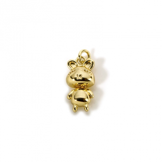 Picture of 2 PCs Eco-friendly Brass Easter Day Charms 18K Real Gold Plated Rabbit Animal 3D 18mm x 7.5mm