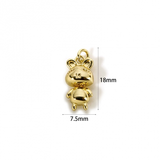 Picture of 2 PCs Eco-friendly Brass Easter Day Charms 18K Real Gold Plated Rabbit Animal 3D 18mm x 7.5mm