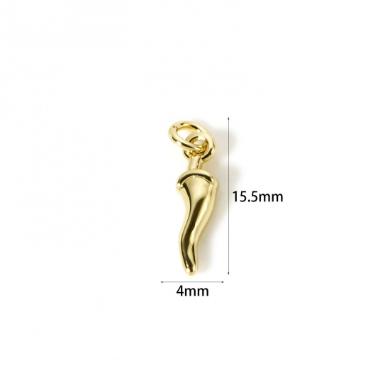 Picture of 2 PCs Eco-friendly Brass Charms 18K Real Gold Plated Chili 3D 15.5mm x 4mm