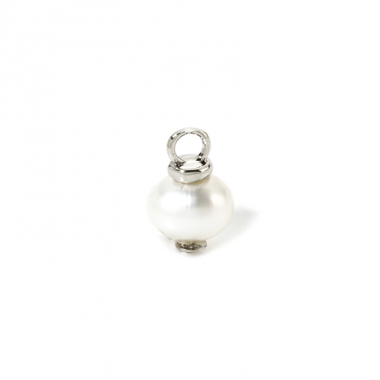 Bild von 1 Piece Eco-friendly Pearl & Brass Charms Real Platinum Plated Baroque 12.5mm x 8mm