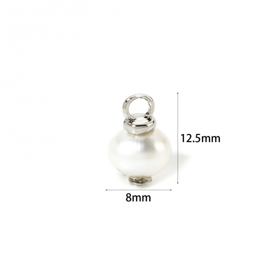 Bild von 1 Piece Eco-friendly Pearl & Brass Charms Real Platinum Plated Baroque 12.5mm x 8mm