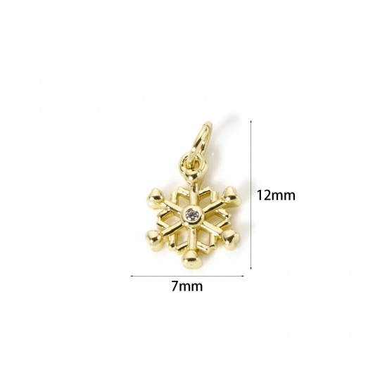 Immagine di 2 Pz Ecologico Ottone Natale Ciondoli 18K Vero Oro Placcato Natale Fiocco di Neve Micro Spianare Trasparente Cubic Zirconiae 12mm x 7mm