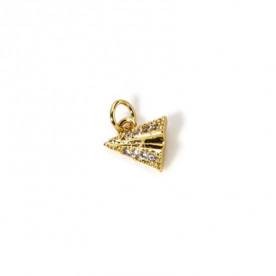 Image de 2 Pcs Breloques Origami Respectueux de la Nature en Laiton Plaqué Or Véritable 18K Avion en Origami Micro Pave à Zircone Cubique Clair 10mm x 8mm