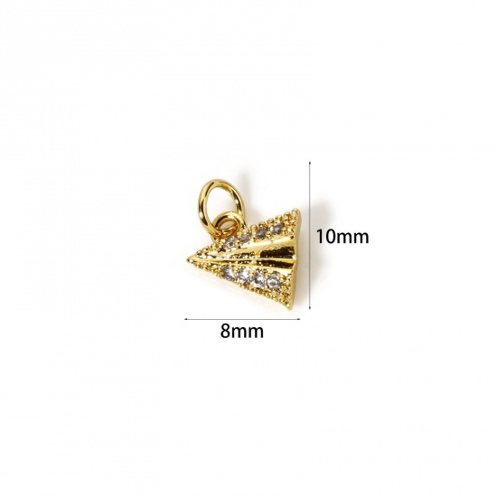 Image de 2 Pcs Breloques Origami Respectueux de la Nature en Laiton Plaqué Or Véritable 18K Avion en Origami Micro Pave à Zircone Cubique Clair 10mm x 8mm