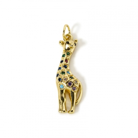 Picture of Eco-friendly Brass Pendants 18K Real Gold Plated Giraffe Animal Micro Pave