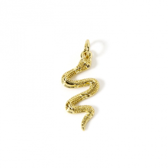 Image de 2 Pcs Breloques Respectueux de la Nature en Laiton Plaqué Or Véritable 18K Serpent Micro Pave à Zircone Cubique Clair 26mm x 10mm