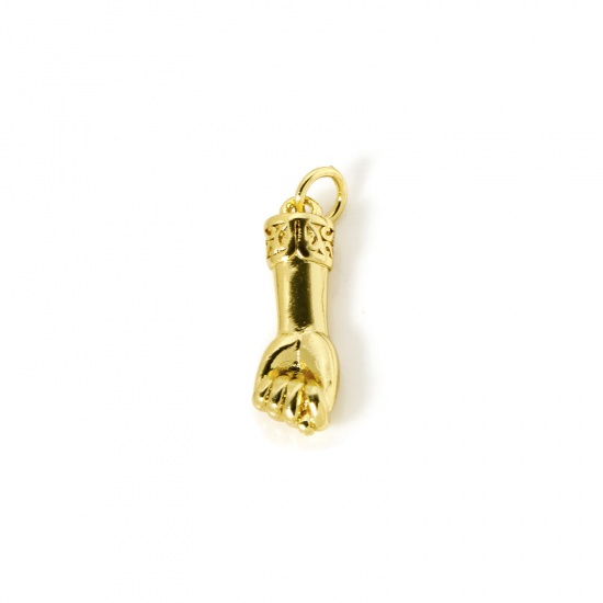 Image de 1 Pièce Breloques Respectueux de la Nature en Laiton Plaqué Or Véritable 18K Émail Geste de Poing Fermé 3D 23mm x 7mm