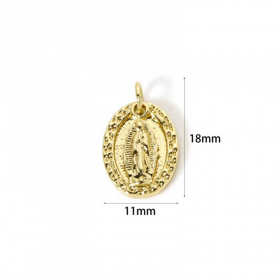 Изображение 2 ШТ Экологичный Латунь религия Подвески 18K настоящее золото с покрытием Овальные Богородица 18мм x 11мм