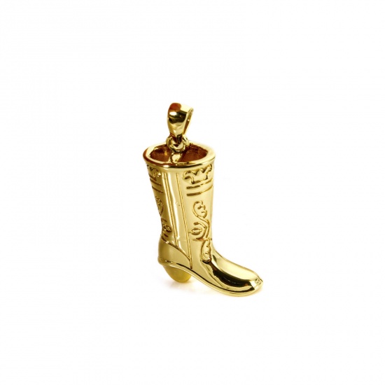 Picture of 1 Piece Eco-friendly Brass West Cowboy Charm Pendant 18K Real Gold Plated Boots 3D 28mm x 15mm
