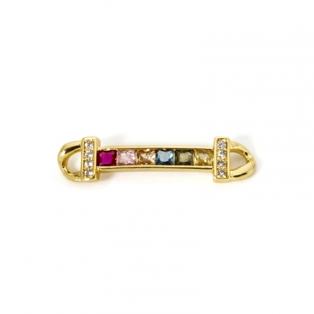 1 Piece Eco-friendly Brass Connectors Charms Pendants 18K Real Gold Plated Strip Micro Pave Multicolour Cubic Zirconia 3.4cm x 0.8cm