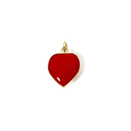 Imagen de 2 Unidades Respetuoso del Medio Ambiente Latón día de San Valentín Colgantes 18K Oro Real Chapado Rojo Esmalte Corazón 17mm x 11mm