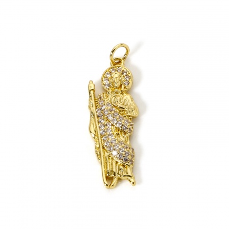 1 Piece Eco-friendly Brass Religious Pendants 18K Real Gold Plated Jesus Micro Pave Clear Cubic Zirconia 3.1cm x 1cm