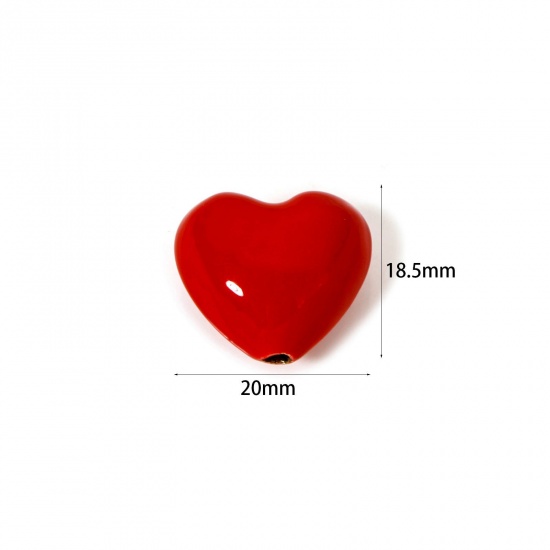 Picture of 1 Piece Eco-friendly Brass Valentine's Day Beads For DIY Jewelry Making 18K Real Gold Plated Red Heart Enamel 20mm x 18.5mm, Hole: Approx 2.5mm